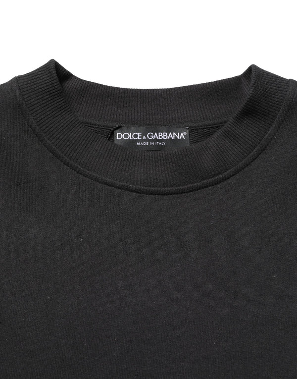 Black Cotton Crew Neck Sweatshirt  Sweater