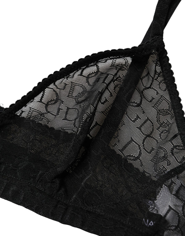 Black Logo Mania Sheer Soft Cup Bra Underwear