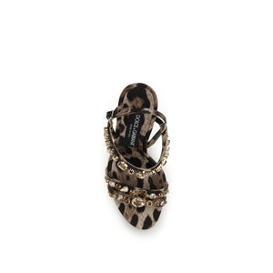 Brown Fabric Stiletto Heel Sandals