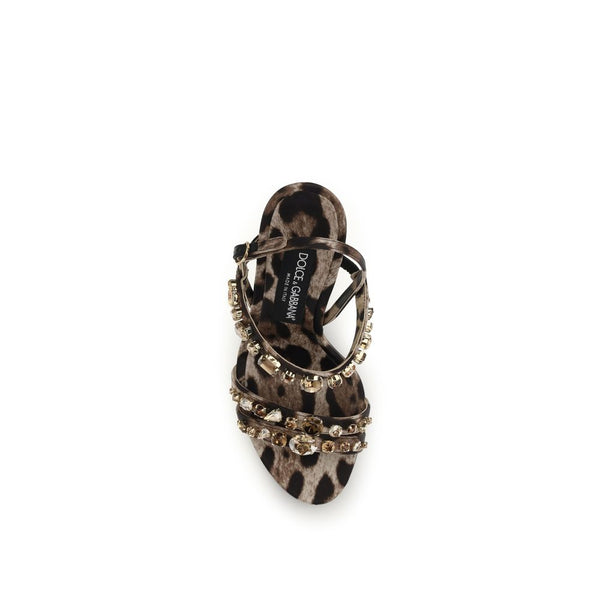 Brown Fabric Stiletto Heel Sandals