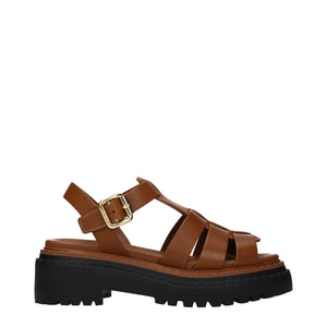 Brown Leather Platform Sandals