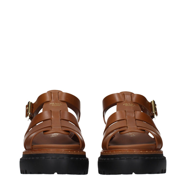 Brown Leather Platform Sandals