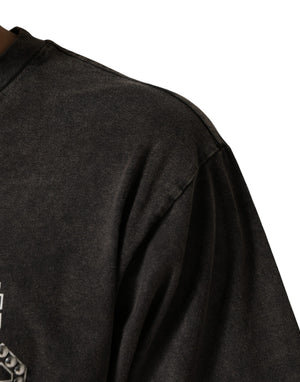 Gray Logo Embellished Men Crew Neck T-shirt