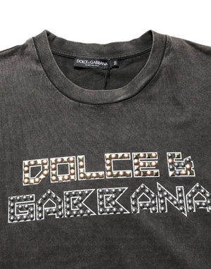 Gray Logo Embellished Men Crew Neck T-shirt