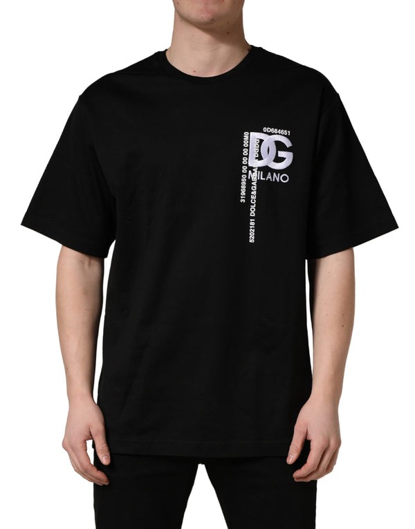 Black Logo Embroidered Men Crew Neck T-shirt