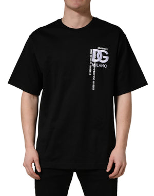Black Logo Embroidered Men Crew Neck T-shirt