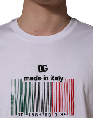 White Barcode Print Cotton Crew Neck T-shirt