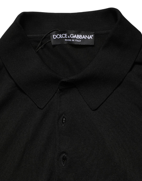 Black Wool Short Sleeves Men Polo  T-shirt
