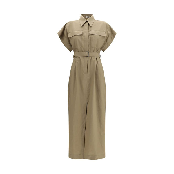 Beige Cotton Casual Dress