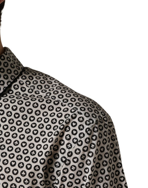 Black White Geometric Pattern Collared Shirt