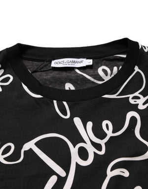 Black Script Logo Print Men Crew Neck T-shirt