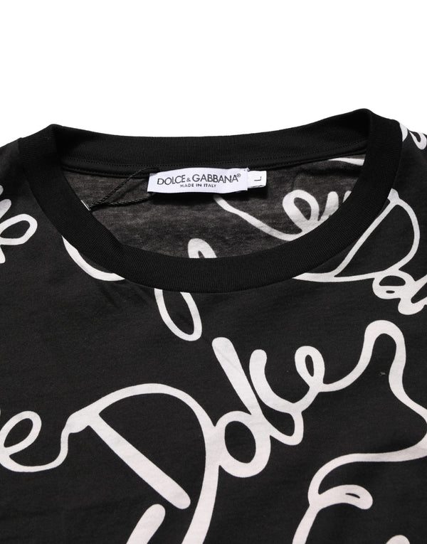 Black Script Logo Print Men Crew Neck T-shirt
