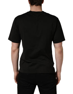 Black Cotton Short Sleeves Crew Neck  T-shirt
