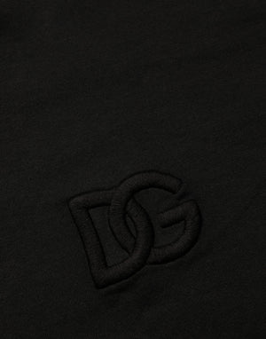 Black Cotton Short Sleeves Crew Neck  T-shirt