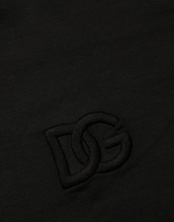Black Cotton Short Sleeves Crew Neck  T-shirt