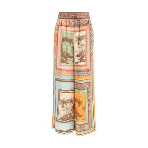Multicolor Silk Casual Pants