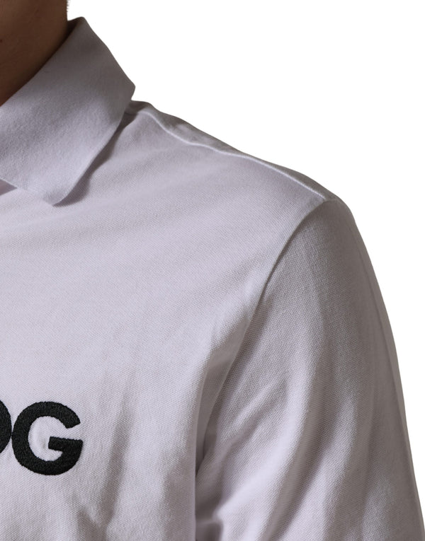 White Logo Embroidered Cotton Polo T-shirt