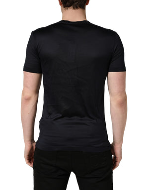 Dark Blue DG Logo Silk Men Crew Neck T-shirt