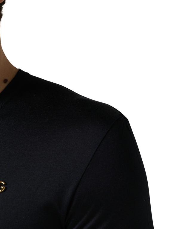 Dark Blue DG Logo Silk Men Crew Neck T-shirt