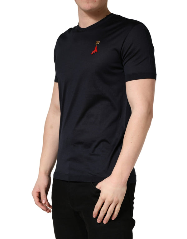 Dark Blue DG Logo Silk Men Crew Neck T-shirt