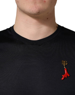 Dark Blue DG Logo Silk Men Crew Neck T-shirt