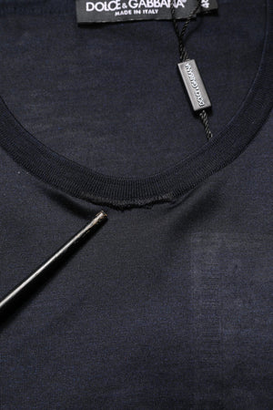 Dark Blue DG Logo Silk Men Crew Neck T-shirt