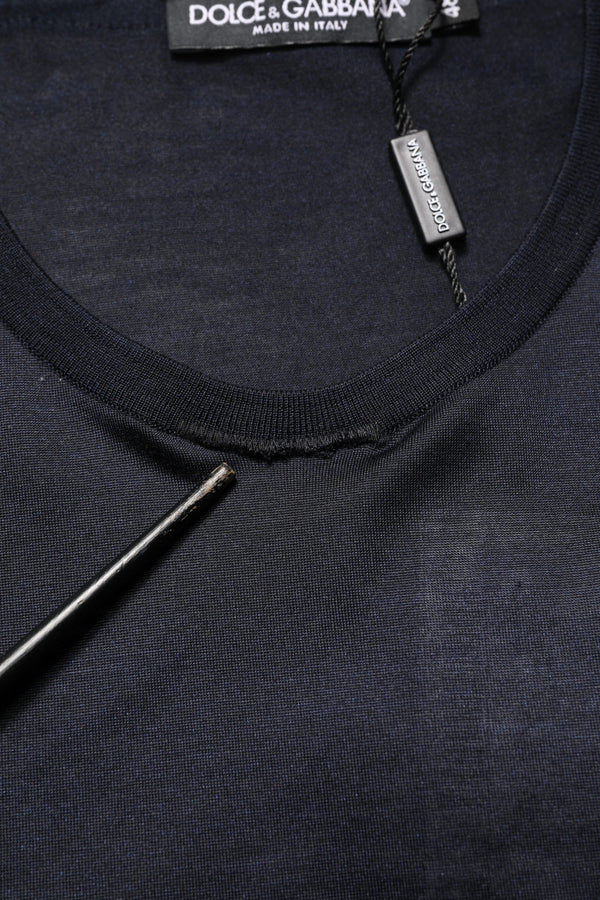 Dark Blue DG Logo Silk Men Crew Neck T-shirt