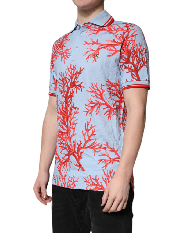 LightBlue Coral Cotton Collared Polo  T-shirt