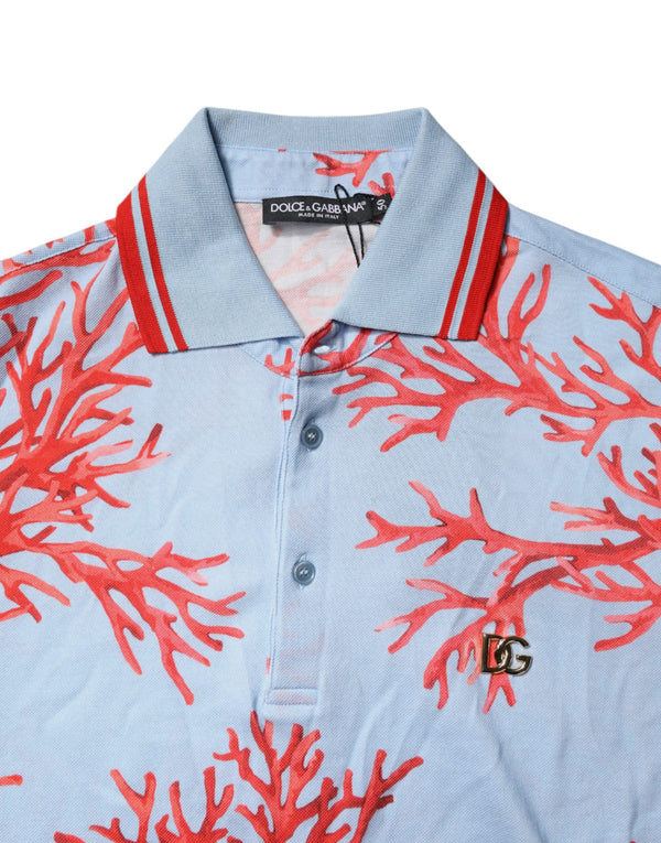 LightBlue Coral Cotton Collared Polo  T-shirt