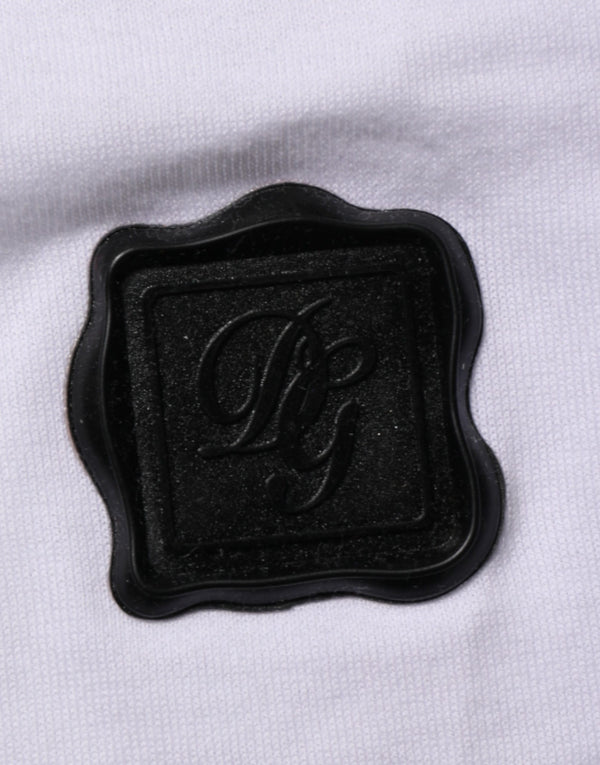 White Logo Patch Cotton Crew Neck T-shirt