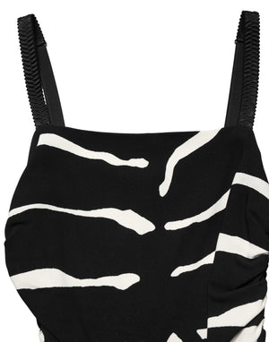 Black White Zebra Print CadyCalf Length Dress