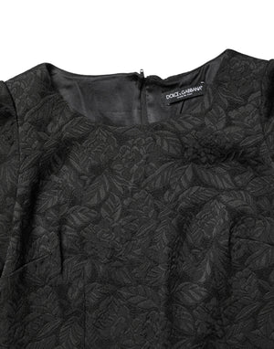 Black Floral Brocade Sheath Knee Length Dress