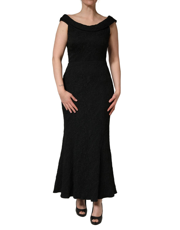 Black Floral Brocade Sheath Mermaid Dress