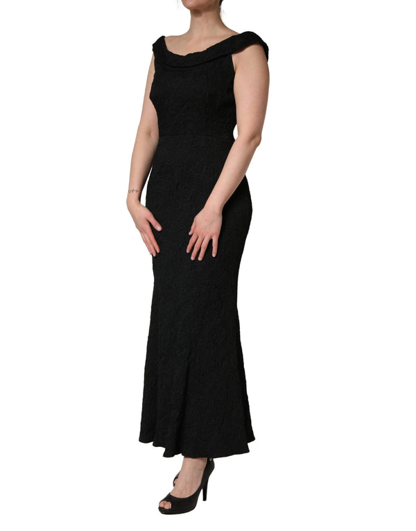 Black Floral Brocade Sheath Mermaid Dress