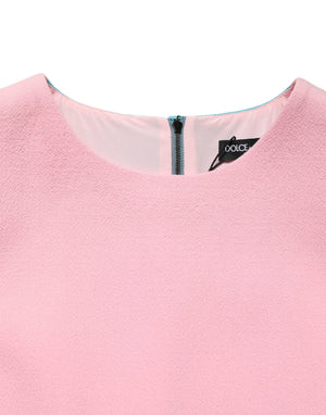 Pink Blue Wool Sleeveless Shift Mini  Dress