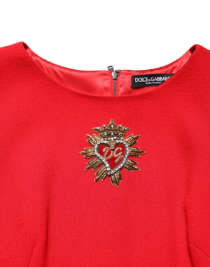 Red Heart Emmbellished Wool Mini  Dress