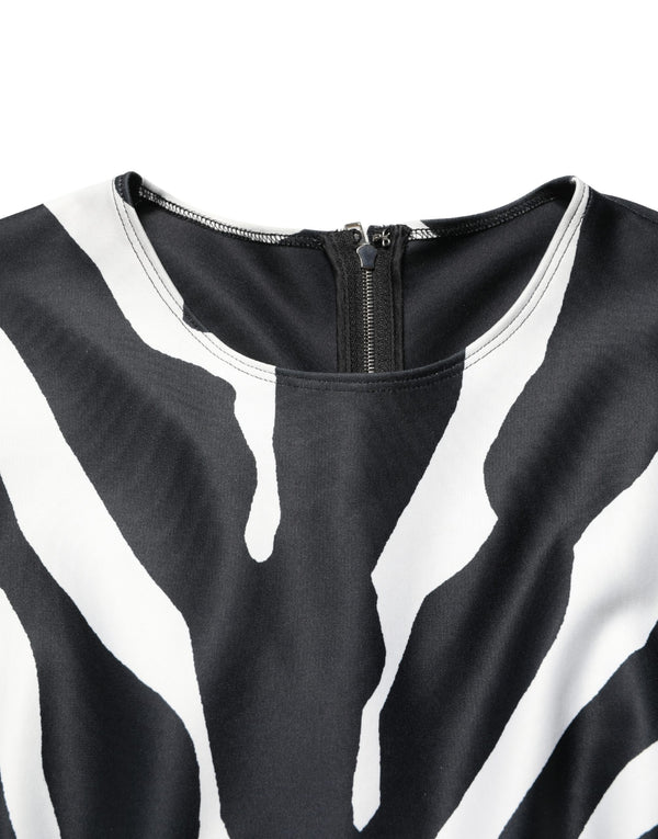 Black White Polyester Zebra Pattern Jumpsuit