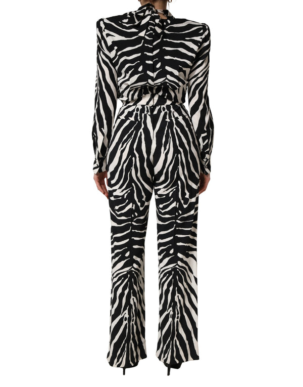 Black White Viscose Zebra Pattern Jumpsuit