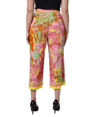 Multicolor FloralPrint Cropped Trouser Pants