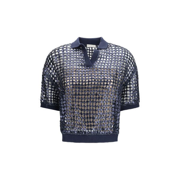 Blue Silk Polo Shirt