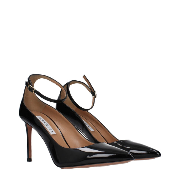 Black Leather High Heel Pumps