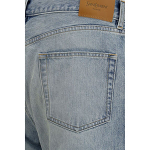 Blue Cotton Straight-Leg Jeans
