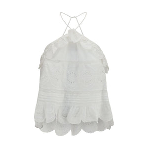 White Polyester Sleeveles T-Shirt