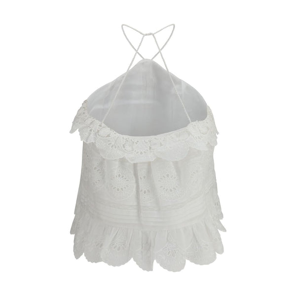 White Polyester Sleeveles T-Shirt