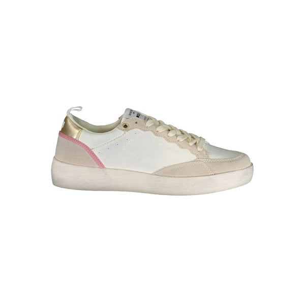 White Polyester Athletic Sneakers