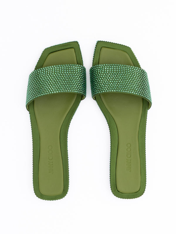 Green Satin Crystal Clovis Flat
