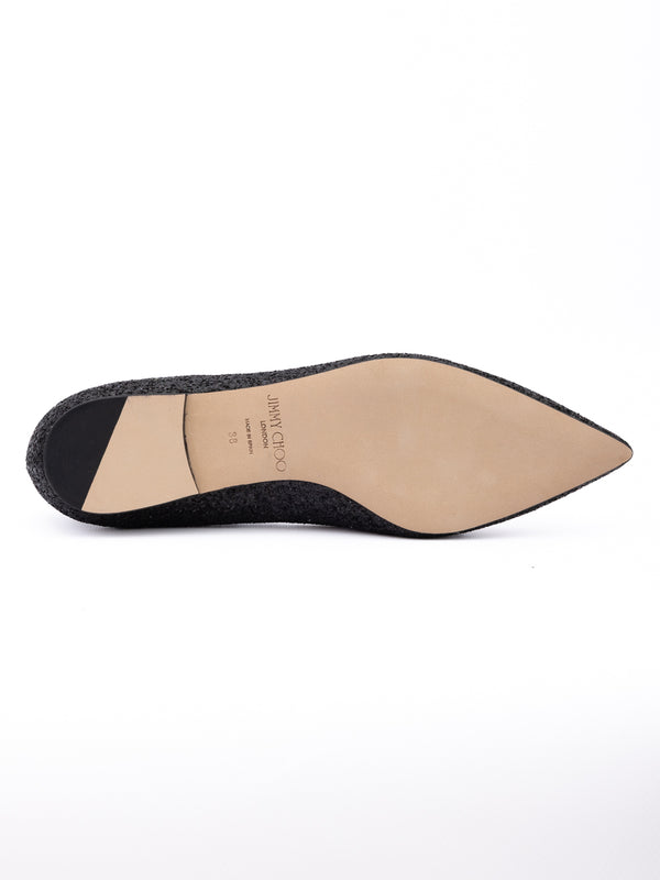 Black Coarse Glitter Fabric Alina Ballet Flat