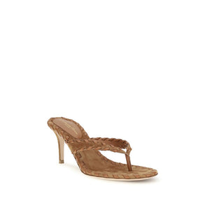 Beige Calf Leather Bos Taurus Stiletto Heel Sandals