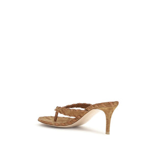 Beige Calf Leather Bos Taurus Stiletto Heel Sandals
