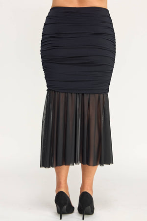 Ruched Mesh Mermaid Midi Skirt